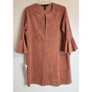 BCBG Maxazria Women Faux Suede Long Bell Sleeve Sheath Dress Size Small Rosedawn